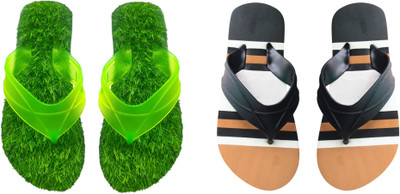 skyflip Men Slides(Brown, Green , 8)