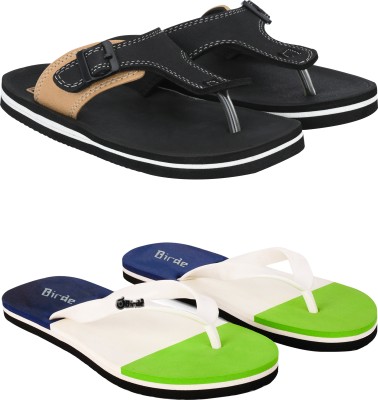 BIRDE Men Premium Flip Flop For Men Pack Of 2 Slippers(Black, Beige, White 9)
