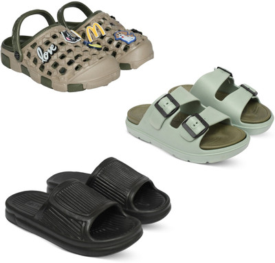 Acorn Men Slides(Brown, Olive, Black , 7)