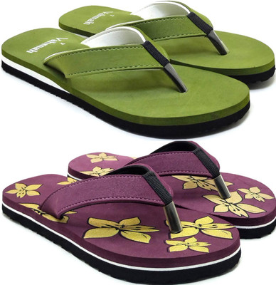 VAHMAH Women Slippers(Green, Purple , 5)