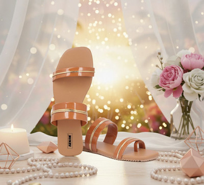 AZKAR Women Flip Flops(Tan , 10)