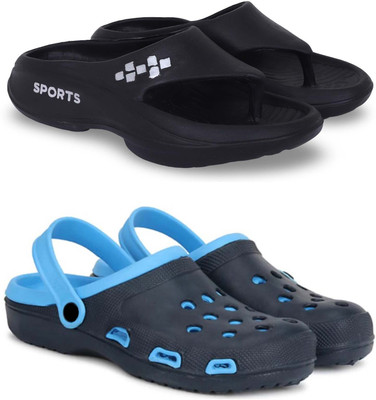 Kapani Fashion Men Slippers(Black, Blue , 9)