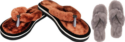 rexizone Women Flip Flops(Brown, Grey , 6)