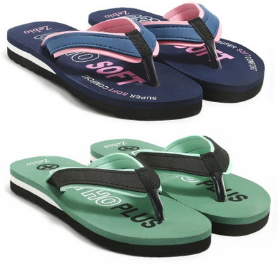 zebio Women Womens Soft Ortho Slippers | Daily Use Anti-Skid Ladies Flip Flops Slippers(Navy, Pink, Green, Black , 4)