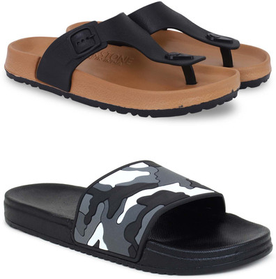 Pampy Angel Men Slippers(Beige, Black , 9)