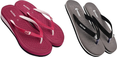 NISTHA Women Flip Flops(Maroon, Grey , 5)