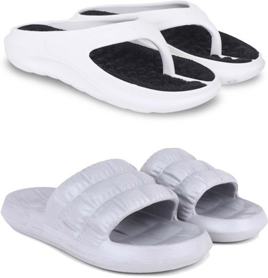 KAPYANSH Men Slippers(White, Grey , 8)