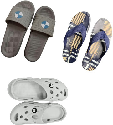 BLIBBERS Men Slippers(Grey, Blue, Off White , 9)