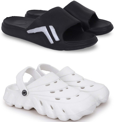 Pampy Angel Men Slippers(Black, White , 9)