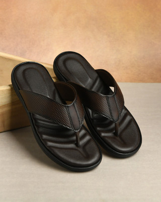 STEPFOX Men V-Strap Ortho Flip Flops | Cushioned Comfort Sandal Slippers(Brown , 10)