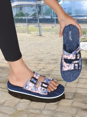 TWO SOFT Women Slides(Blue , 5)