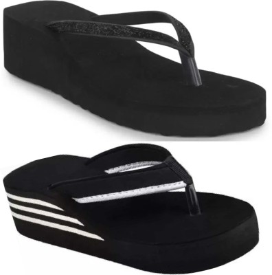 RIVAYPAFASHION Women Slides(Black , 3)