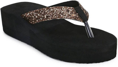 ASHUMAN Women Slippers(Black, Maroon , 4)