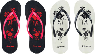 Kixrun Women Flip Flops(Red, White , 6)