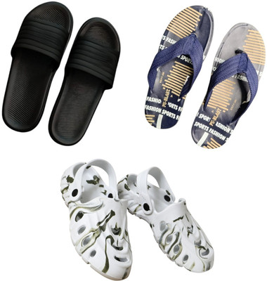BLIBBERS Men Slippers(Black, Blue, White , 9)