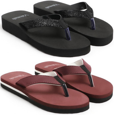 VAHMAH Women Slippers(Black, Maroon , 7)