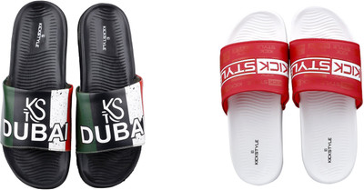 KICKSTYLE Men Slides(White, Black , 8)