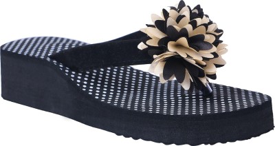 Bhains Ki Ankh Women Ladies Flower Heel Flip Flops Flip Flops(Black , 7)