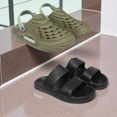 Acorn Men Slides(Khaki, Black , 6)