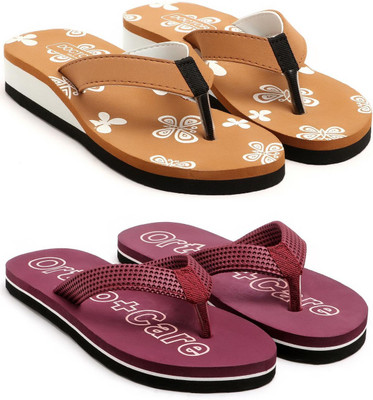 VAHMAH Women Slippers(Tan, Maroon , 4)