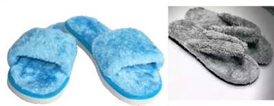 rexizone Women Flip Flops(Grey, Blue , 6)