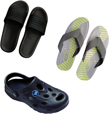 BLIBBERS Men Slippers(Black, Grey, Blue , 8)
