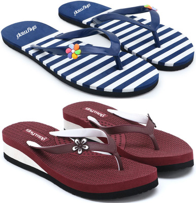 Feens Women Slippers(Blue, Maroon , 8)