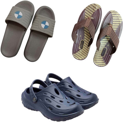 BLIBBERS Men Slippers(Grey, Brown, Navy , 9)