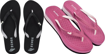 NISTHA Women Flip Flops(Pink, Black , 5)