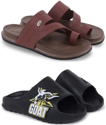 Kapani Fashion Men Slippers(Brown, Black , 9)