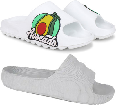 KAPYANSH Men Slides(White, Grey , 7)