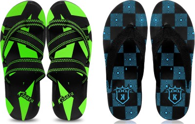 KANEGGYE Men Flip Flops(Green, Blue , 6)