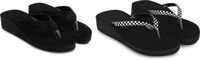 KOMOPT Women Slippers(Black, Black , 7)