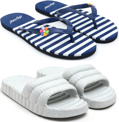 Feens Women Slippers(Blue, Grey , 6)