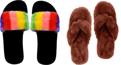 rexizone Women Flip Flops(Multicolor, Brown , 4)