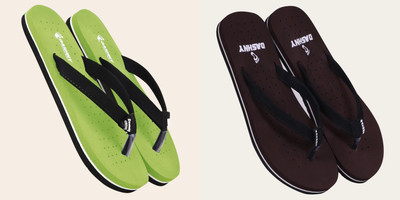 DASHNY Women Flip Flops(Green, Brown , 8)