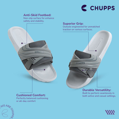 Chupps Men Vertex Grey Slides Slippers Soft FootbedLightweight Flip Flops For Slides(Grey , 6)