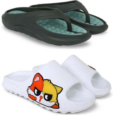 KAPYANSH Men Slippers(Green, White , 9)