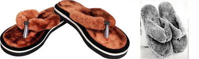 rexizone Women Flip Flops(Brown, Maroon , 3)