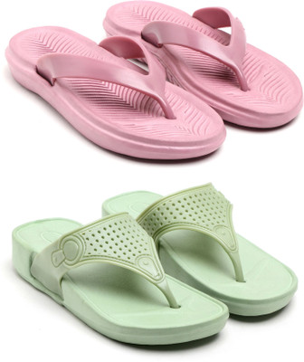 GENVE Women Flip Flops(Purple, Green , 5)