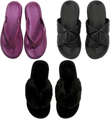Shivaru trader Women Slippers(Purple, Black, Black , 4)
