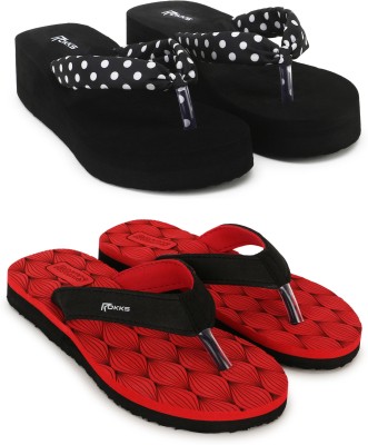 Ciovo Women Slippers(Black, Red 7)