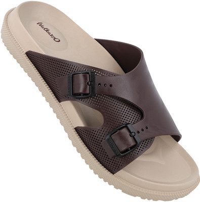 WALKAROO Men Slides(Beige, Brown , 9)