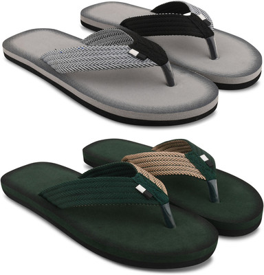 EVOK Men s Comtable Trending And Stylish Multicolor Embozing Flipflop (Pack Of 2) Slippers(Multicolor , 8)