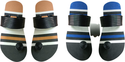 skyflip Men Slides(Blue, Brown , 6)