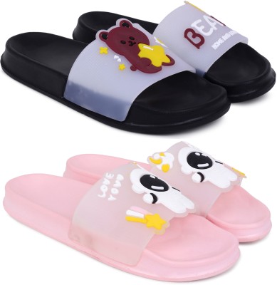 Kapani Fashion Women Slides(Black, Pink , 7)