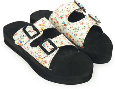 Bizwiz Women Slippers(Black, White , 7)