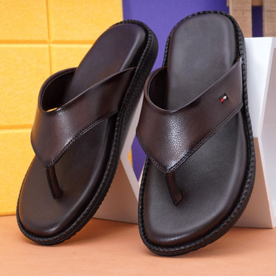 house of common Men Flip Flops(Brown , 8)