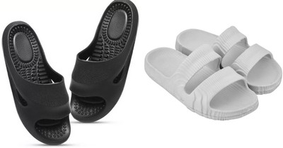 Radhira Men Slippers(Black, White , 7)