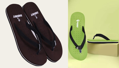 DASHNY Women Flip Flops(Green, Brown , 6)